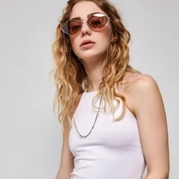 NEW Jimmy Choo SONNY/S  9F6/2S Peach Palladium Pink Oval Metal CHAIN Women - Picture 14 of 15